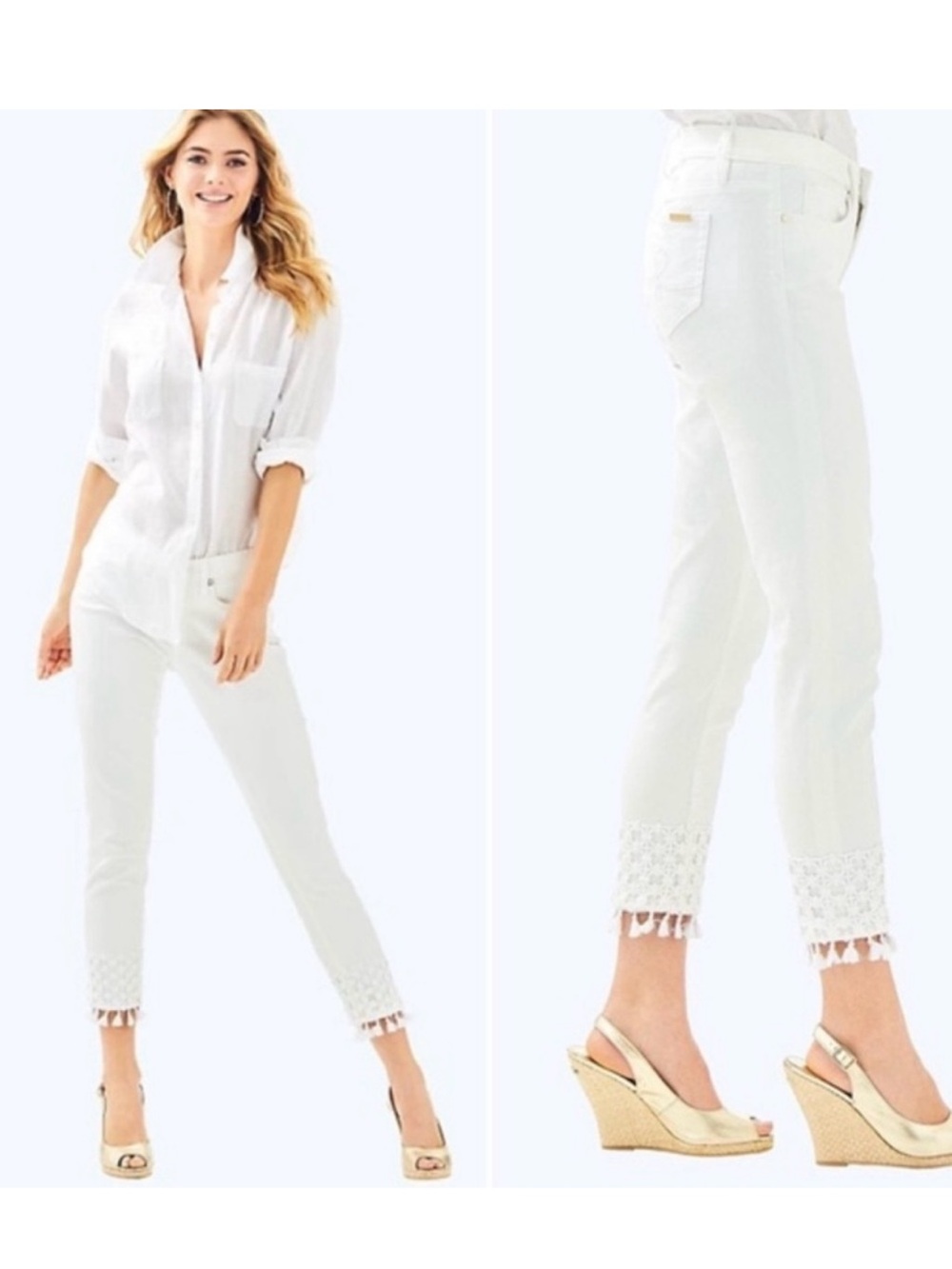 Lilly Pulitzer White south ocean skinny Cropped Jeans size 10